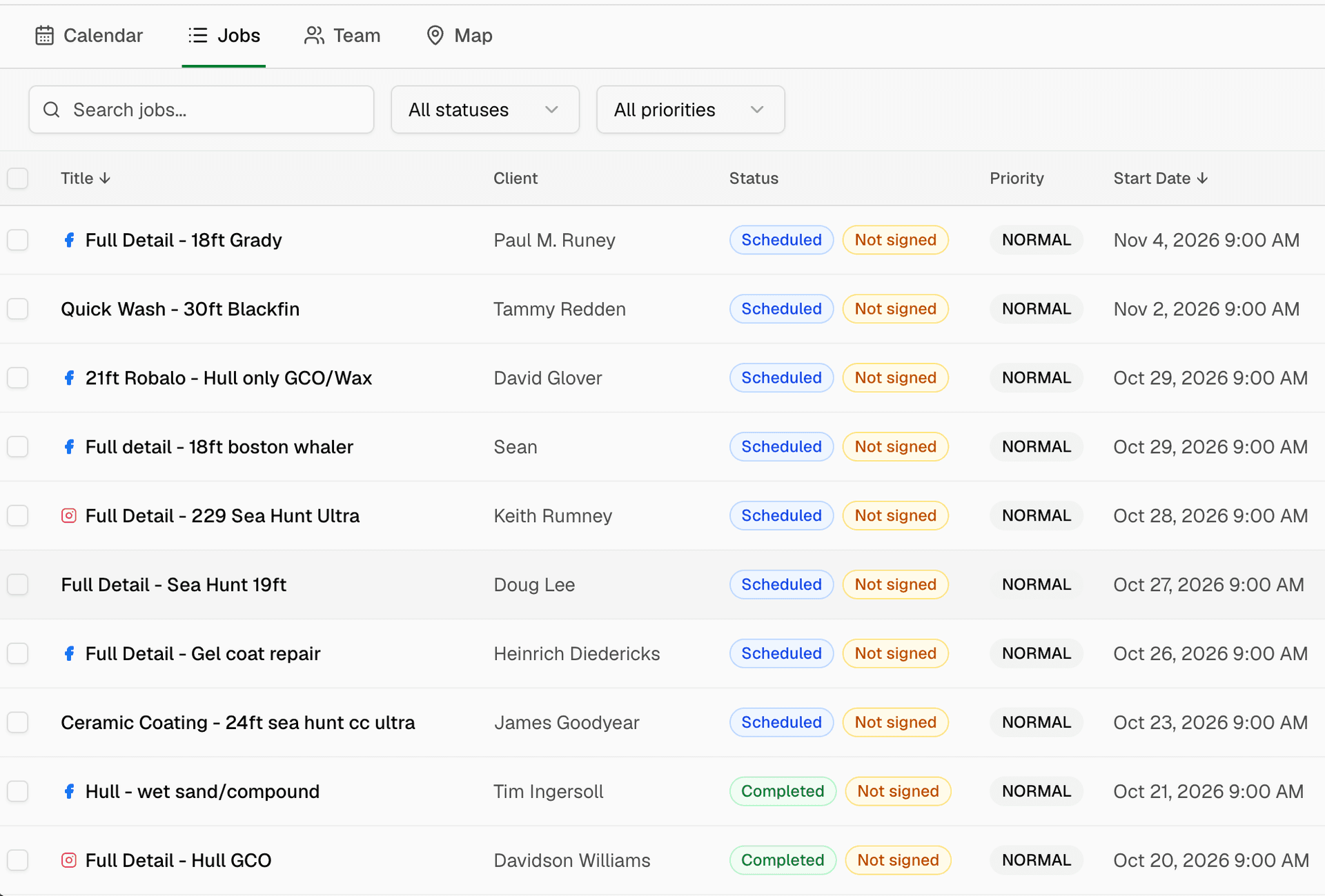 Apex job list packed with booked detailing revenue
